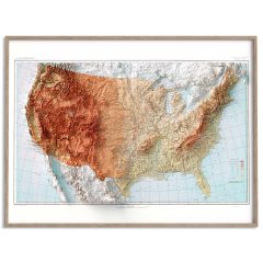 Shaded relief map with green lowlands grading through tan to brown peaks, illustrating the physical map definition